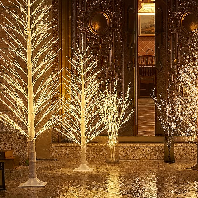 Fudios Lighted Branches Plug in 32IN 200 LED Mantle Winter Decor, White Twig Branch Lights for Christmas Holiday Party Indoor Outdoor