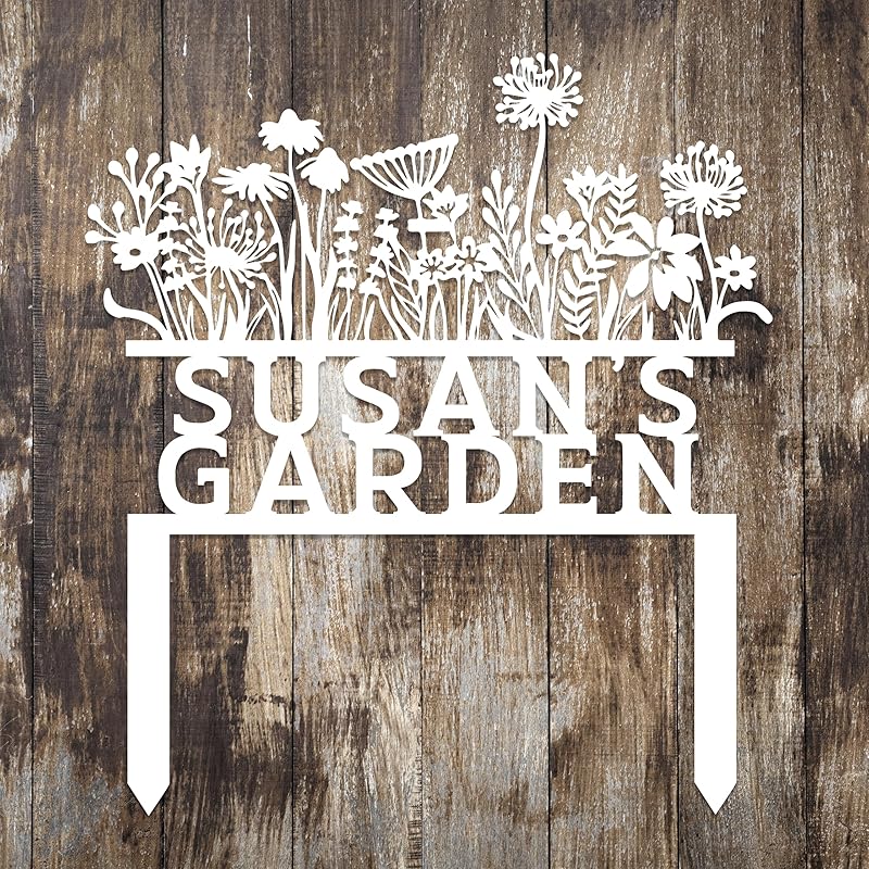 Custom Flowers Metal Garden Decor, Sign for Flower Beds, Personalized Flowers Garden Sign with Stakes, Metal Yard Art, Gift for Grandmother, Patio Decor, Farmhouse Decorations, Mom Gift