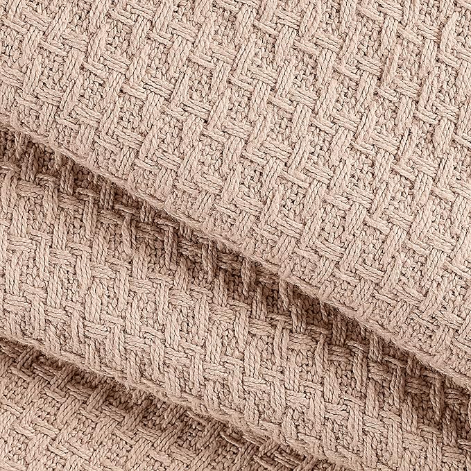 Elvana Home 100% Cotton Bed Blanket, Breathable Bed Blanket King Size, Cotton Thermal Blankets King, Perfect for Layering Any Bed for All Season, Beige