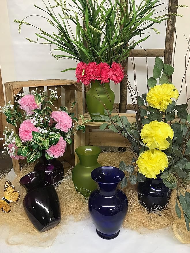 Floral Supply Online - 8" Rose Vase and Flower Guide Booklet - Decorative Glass Flower Vase for Floral Arrangements, Weddings, Home Decor or Office. (Purple)